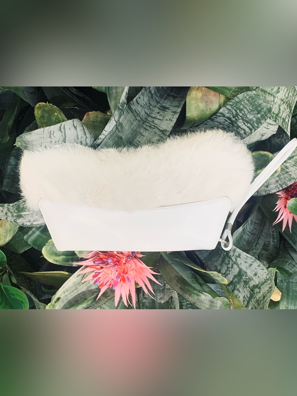 Authentic La Bagaherie Vintage White Faux Fur muff Clutch / Wristlet